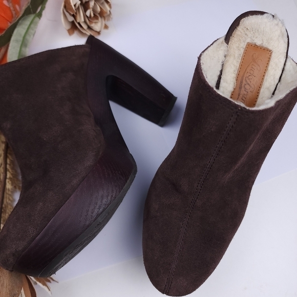 Lucky Brand Brown Suede Chunky Heel Platform Mules Sz 9m - Picture 8 of 11